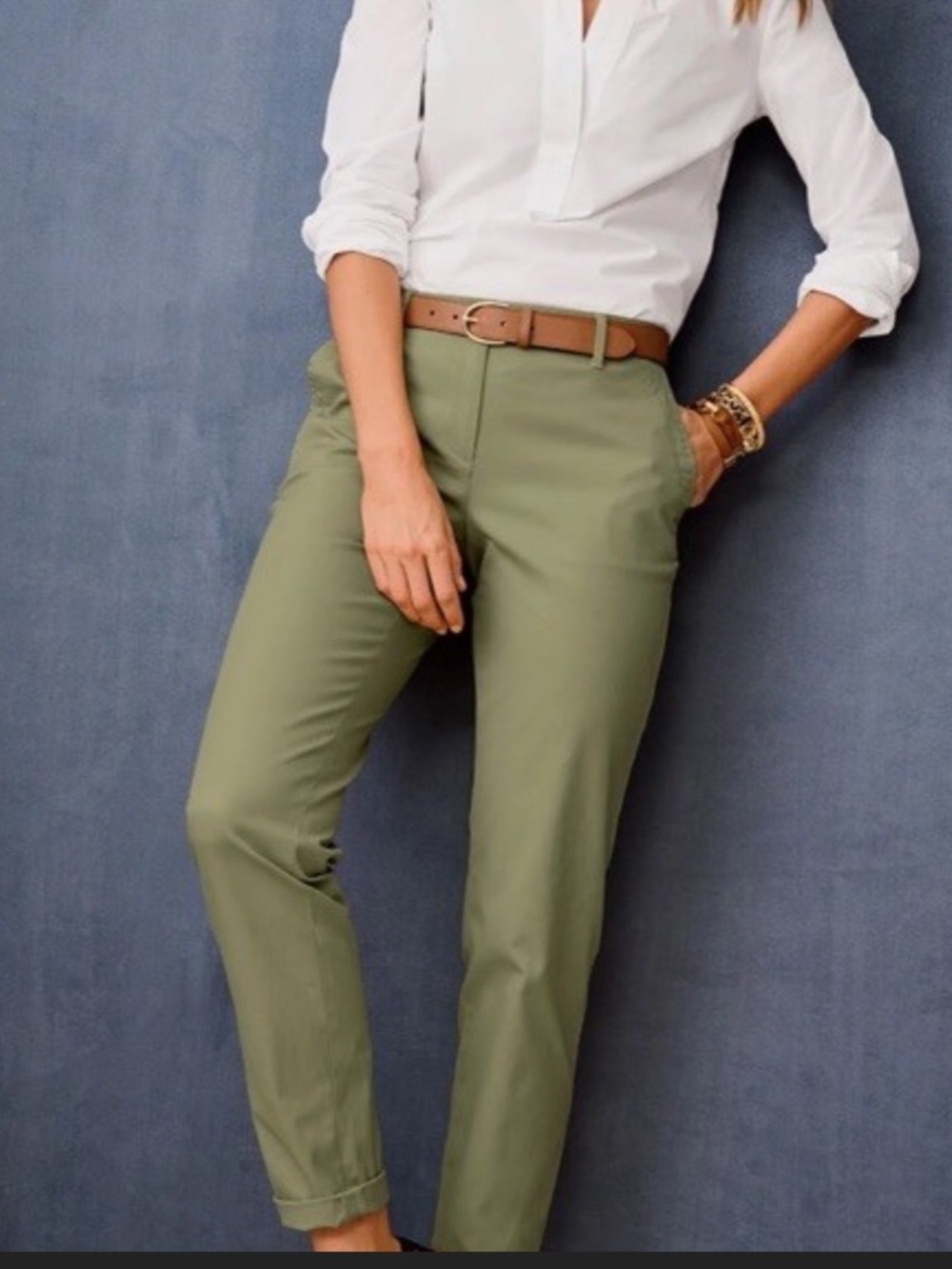 Talbots Olive Green Cropped Relaxed Chino Pants